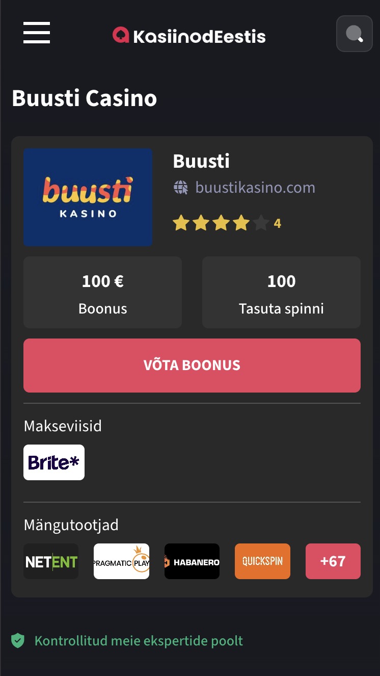 Buusti kasiinos registreerumine 1