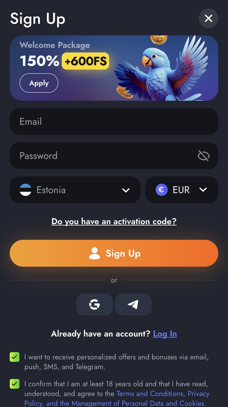 Martini registreerimise samm 2