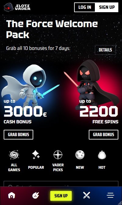 Slots Vader kasiinos registreerumine 1