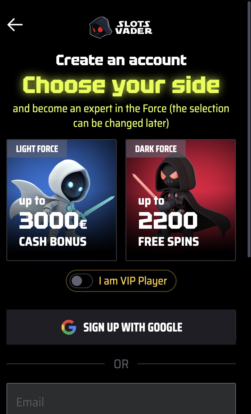 Slots Vader kasiinos registreerumine 2