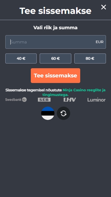 Ninja Casino registreerimise 2. samm