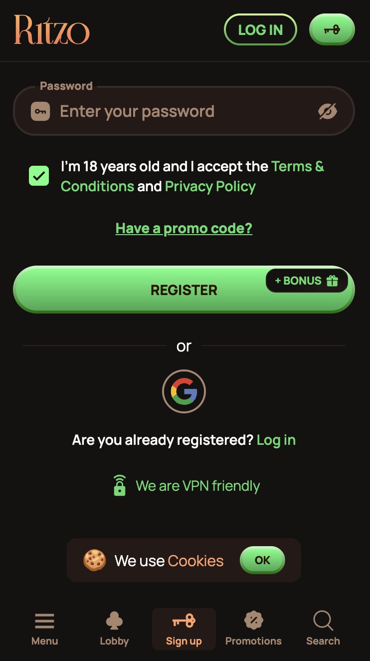 Ritzo kasiinos registreerumine 3