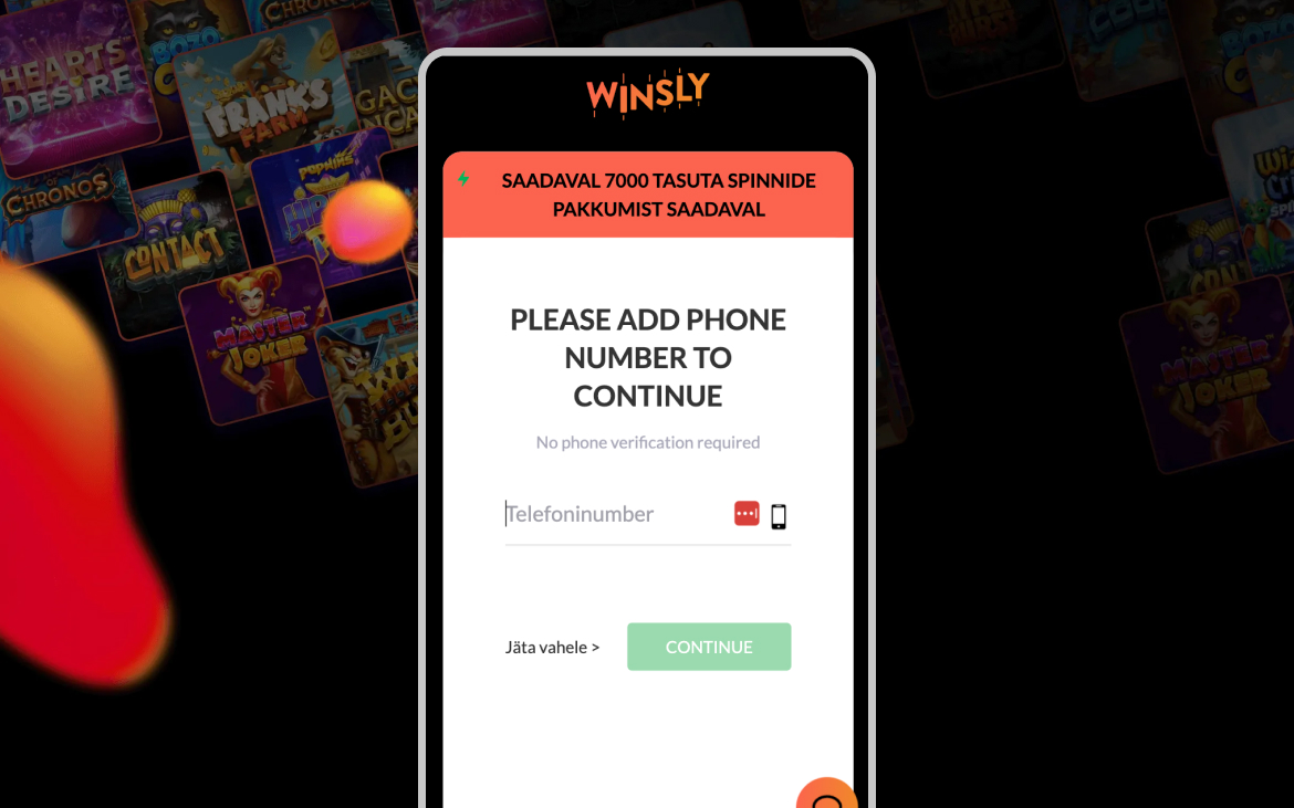 Winsly kasiino registreerimise 4. samm